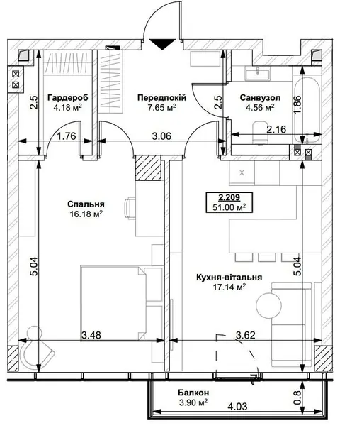 1-кімнатна квартира, 51 м², вул. Героїв 72-ї Бригади, 5, Біла Церква
