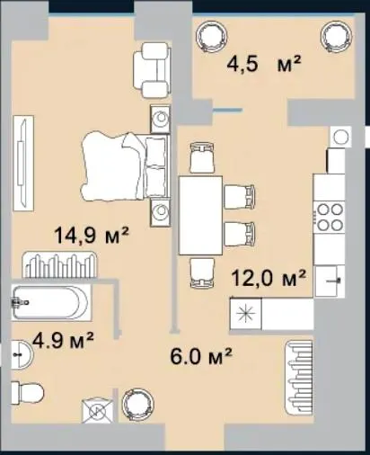 1-кімнатна квартира, 43 м², вул. Окружна, 42, Луцьк